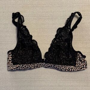 Pink lace bralette plunge cheetah print small black